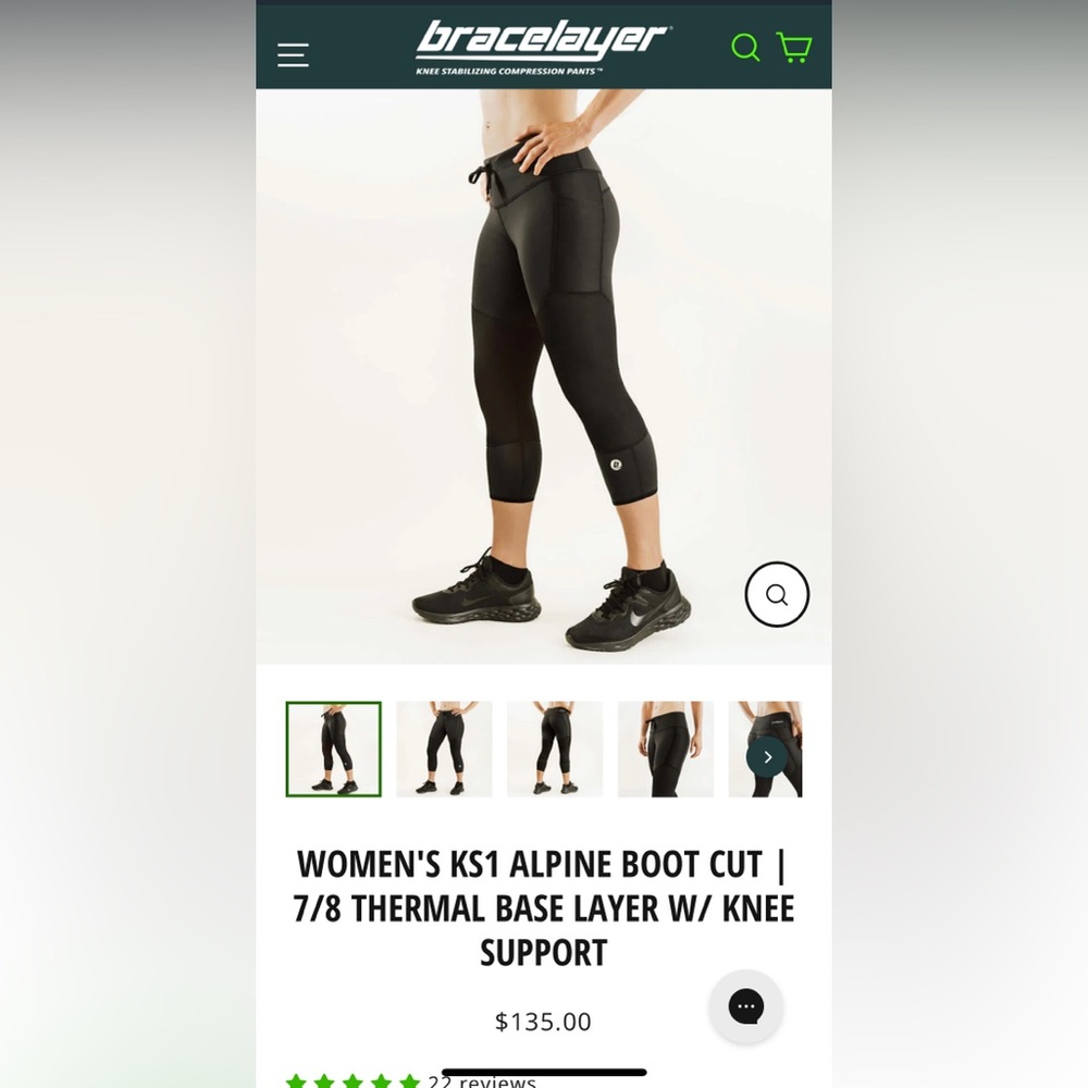 NWT Bracelayer Women KS1 Ski Boot Cut 7/8 Thermal Base Layer Knee Support Small